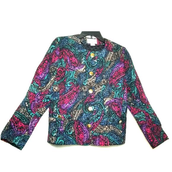 Stephen Douglas Ltd Quilted Paisley Button up Blazer Multicolor Long Slvs Sz 12 - Picture 2 of 6